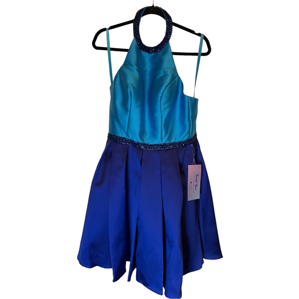 Turquoise and Royal Blue Cocktail Party Dress